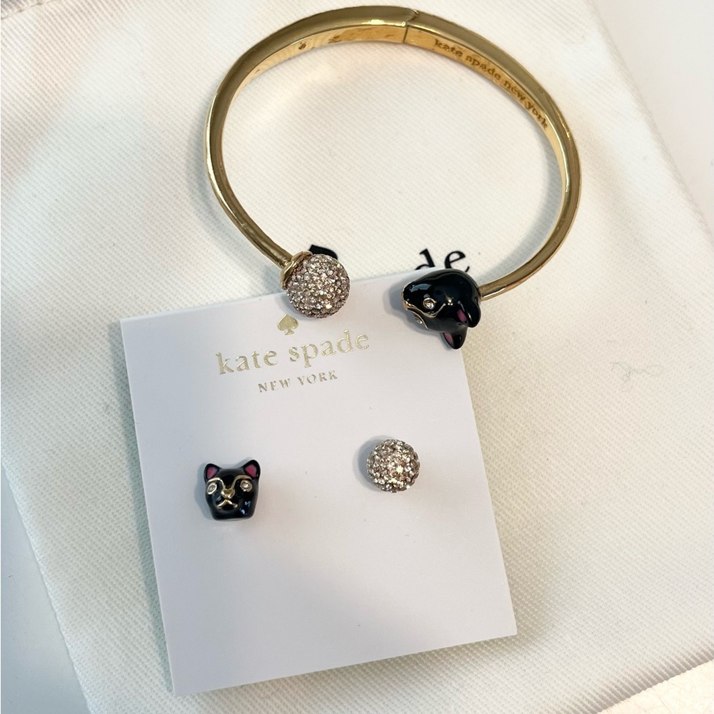Kate Spade Gold and Black cat Jewelry Set